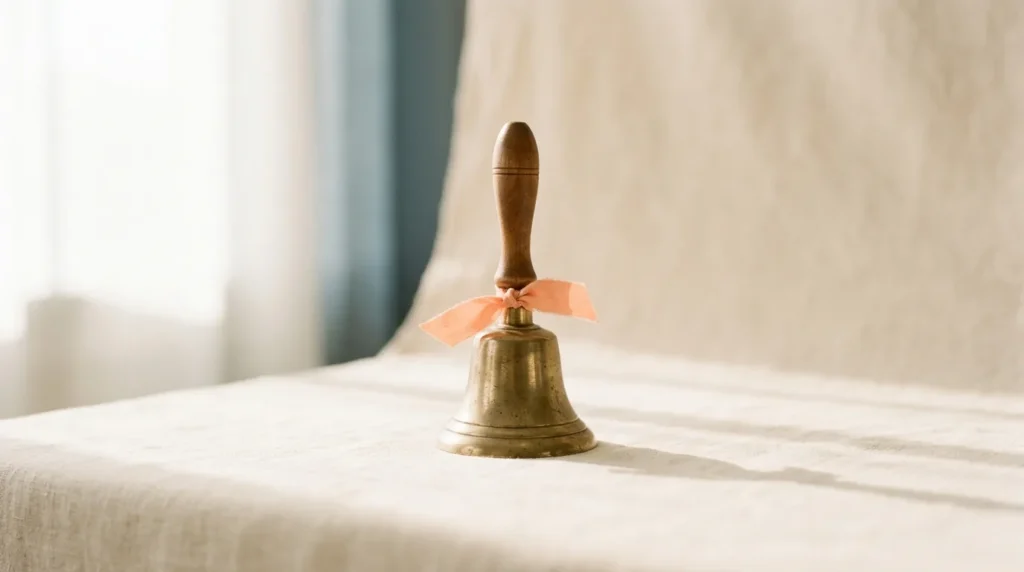 Small brass hand bell with a wooden handle