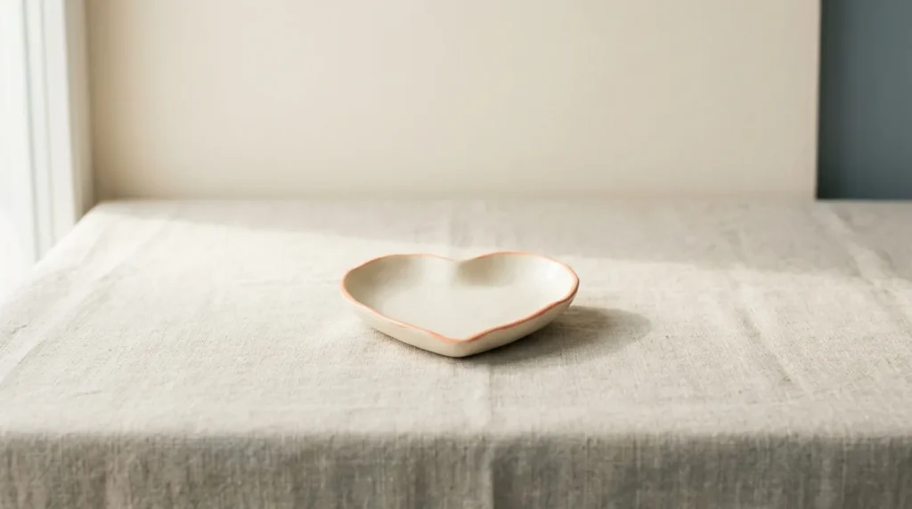 Heart-shaped cream ceramic trinket dish