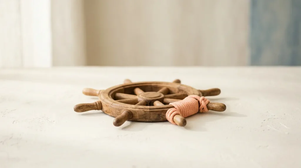Small wooden ship's steering wheel