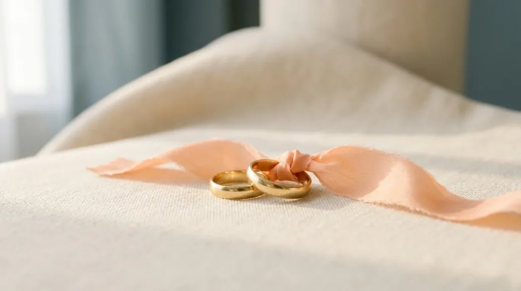 Pair of simple plain gold wedding bands resting together