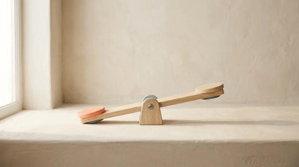 Small wooden seesaw toy balanced level