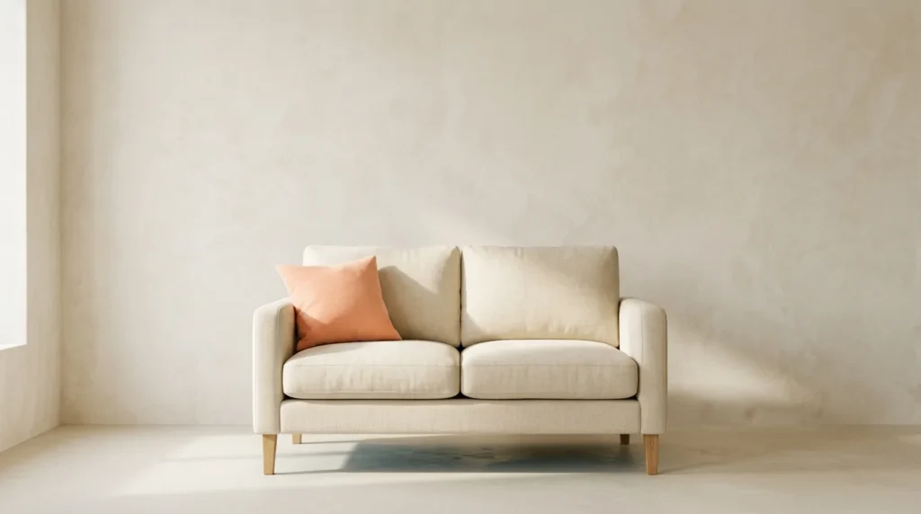 Small cream two-seat loveseat sofa