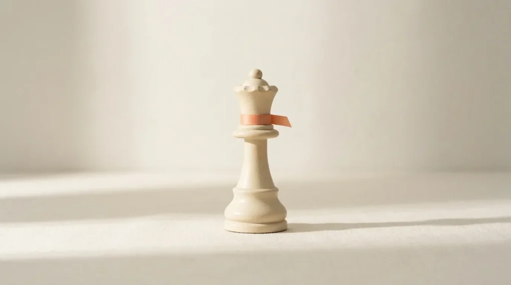 Tall cream wooden chess queen piece
