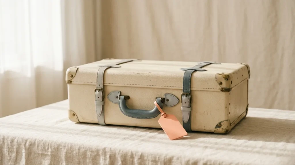 Closed vintage cream suitcase