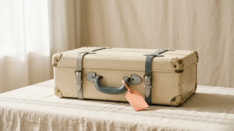 Closed vintage cream suitcase
