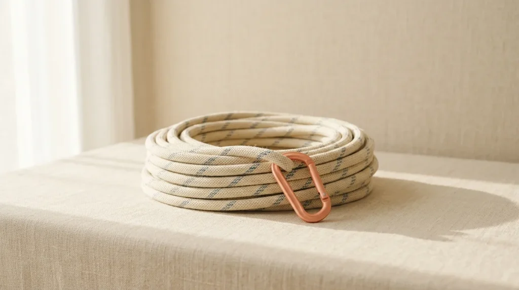 Neat coil of cream climbing rope