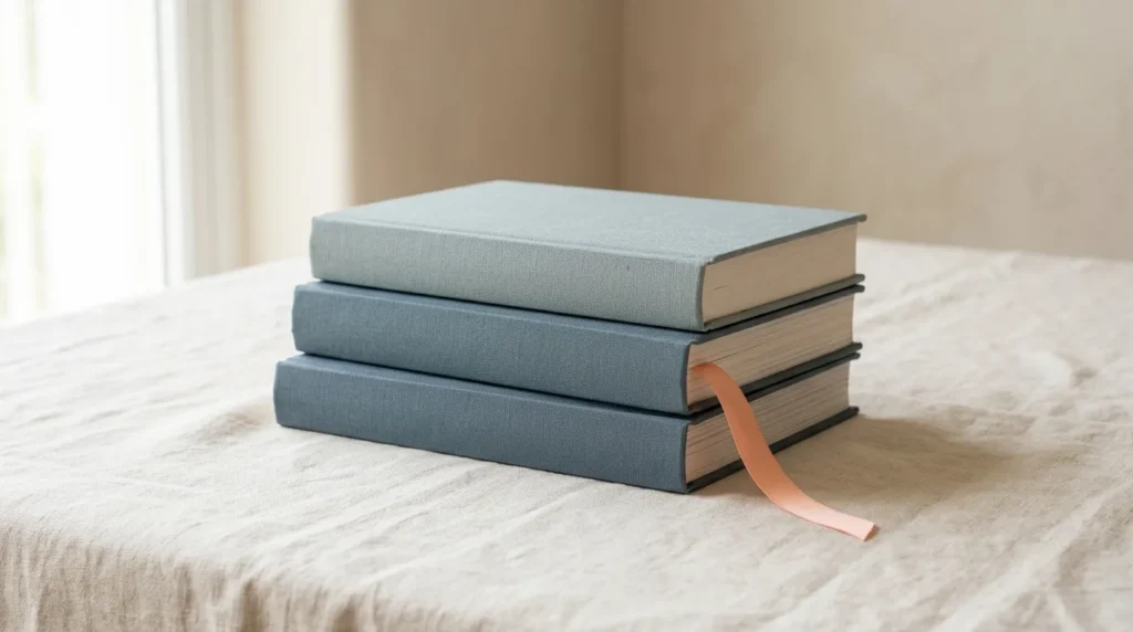 Tidy stack of three cloth hardcover books