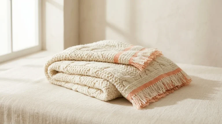Folded chunky-knit cream throw blanket