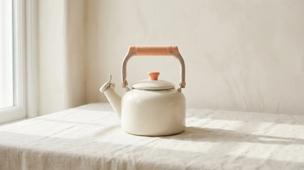Cream enamel stovetop kettle