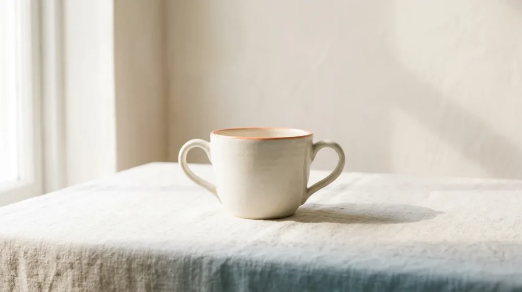 Two-handled cream ceramic loving cup