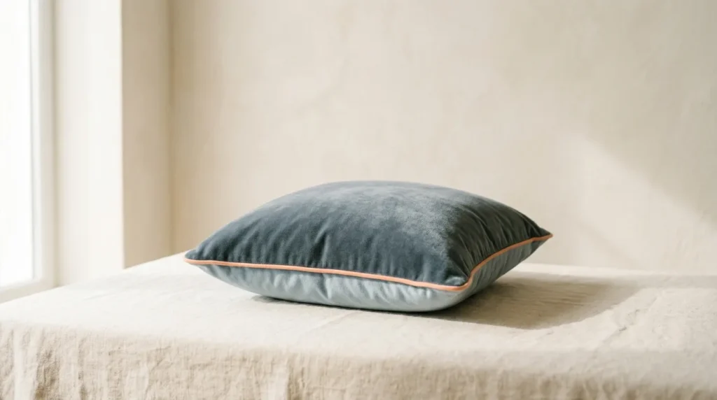Plush slate blue-grey velvet cushion