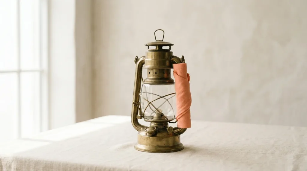 Unlit brass hurricane lantern