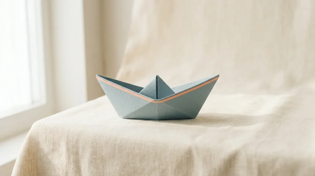 Folded blue-grey paper boat
