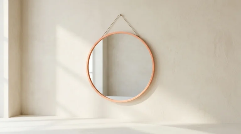 Round wall mirror reflecting soft window light