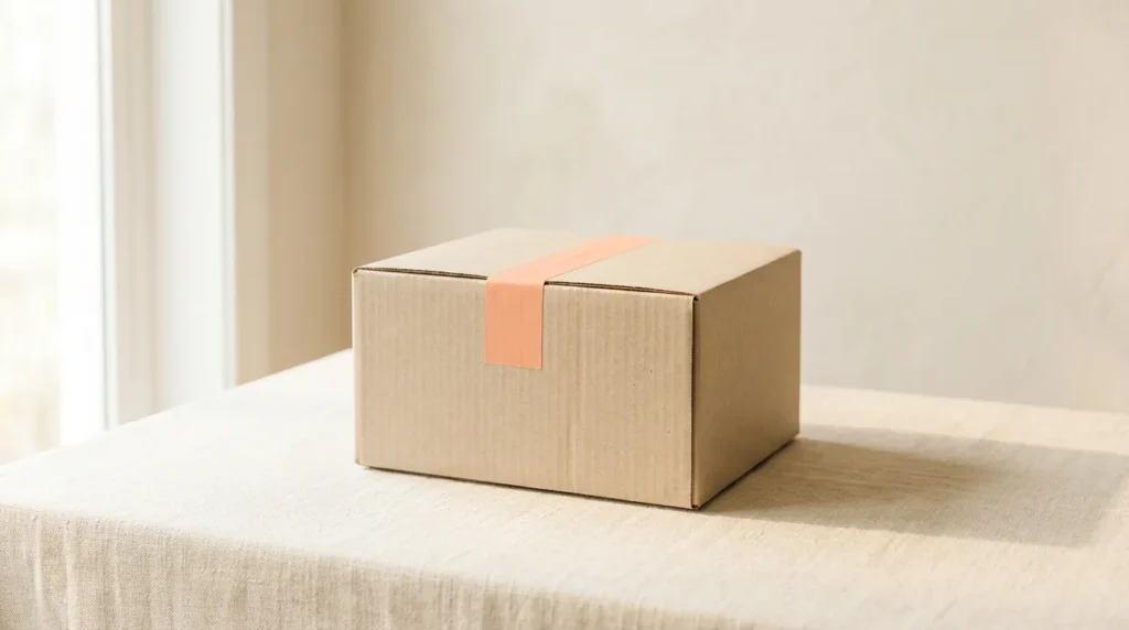 Closed plain cardboard moving box