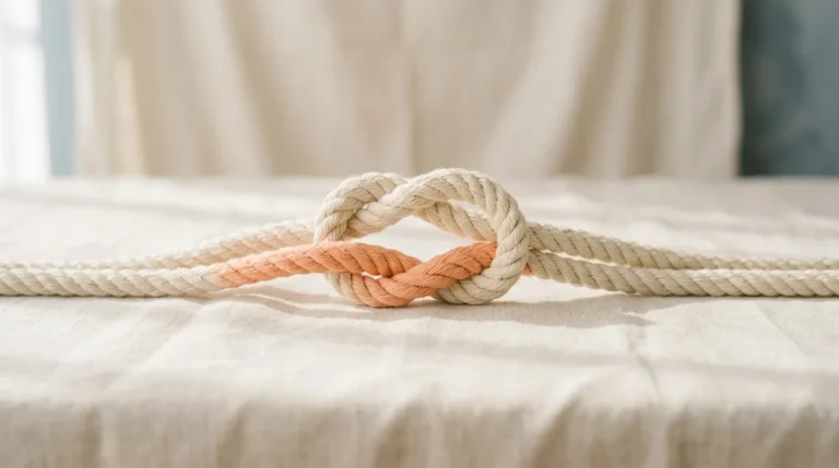 Thick cream rope tied in a neat square knot