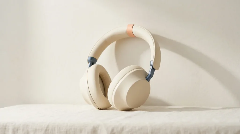 Pair of cream over-ear headphones