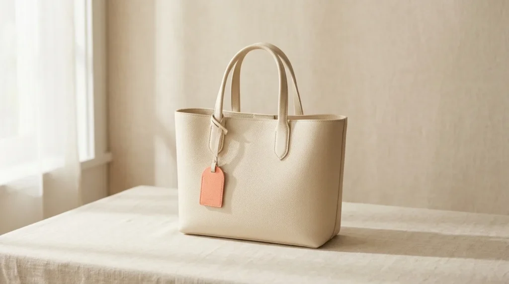 Structured cream leather work tote bag