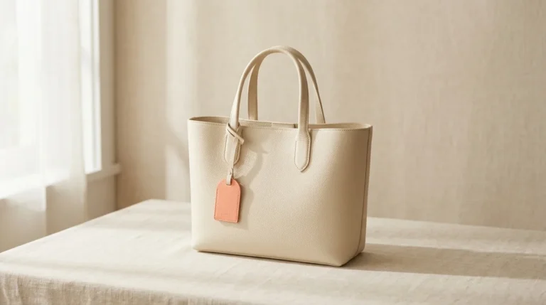 Structured cream leather work tote bag