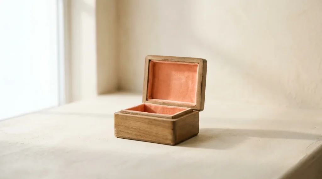 Small open wooden music box