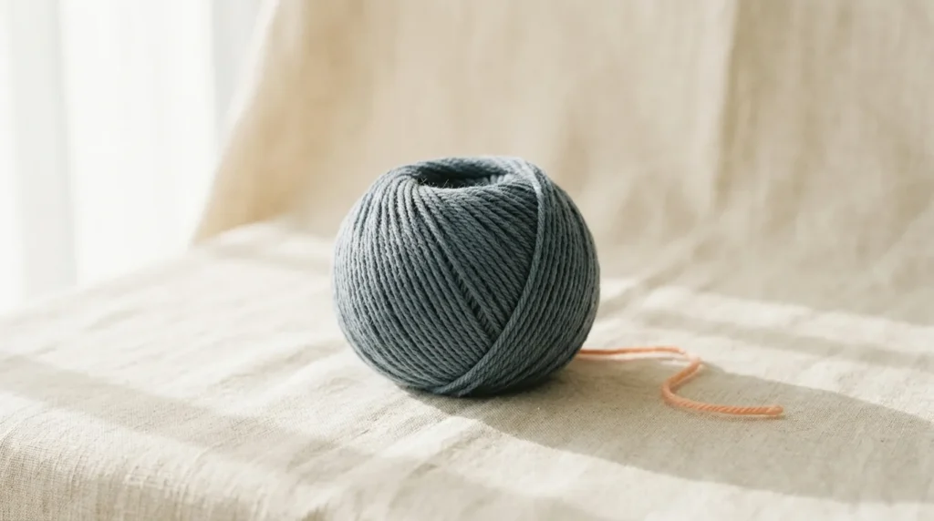 Neatly wound ball of slate blue-grey yarn