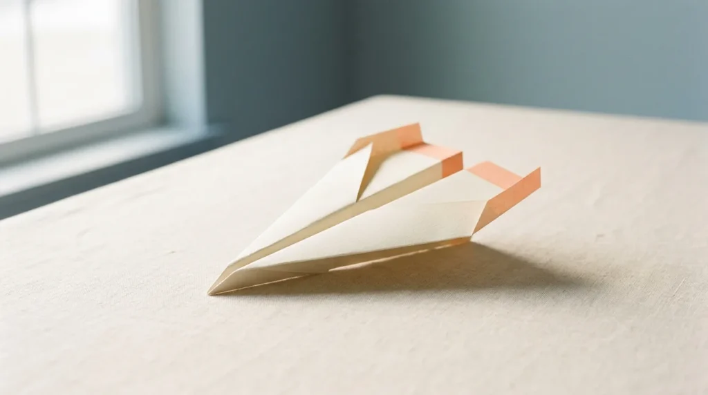 Folded cream paper airplane