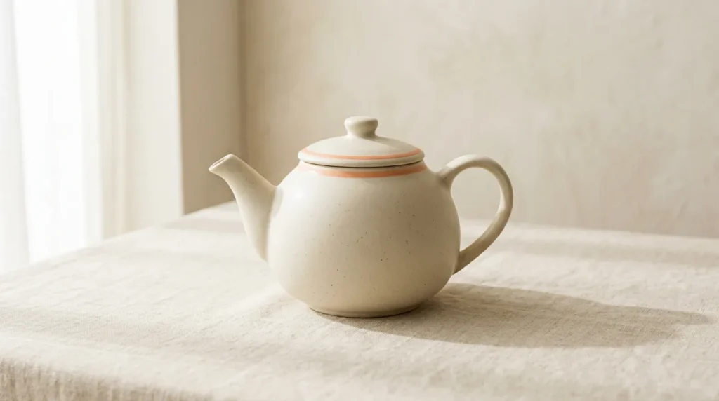 Round matte cream ceramic teapot