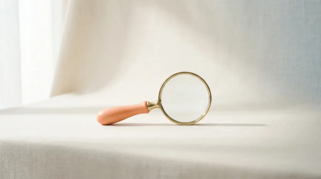 Brass magnifying glass with a peach handle