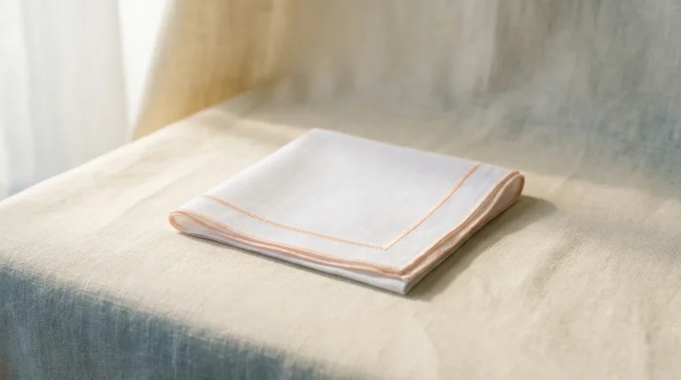 Folded white cotton handkerchief