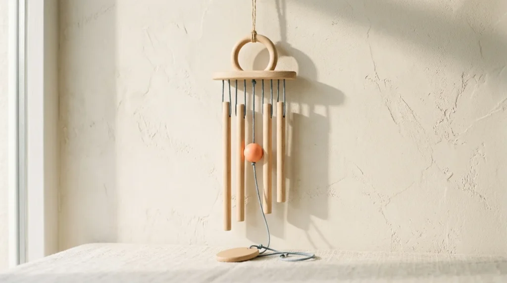 Wooden wind chime hanging still