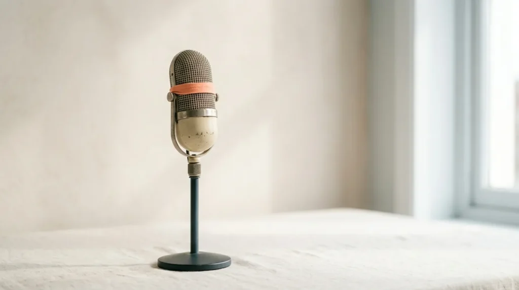Vintage cream studio microphone on a slim stand
