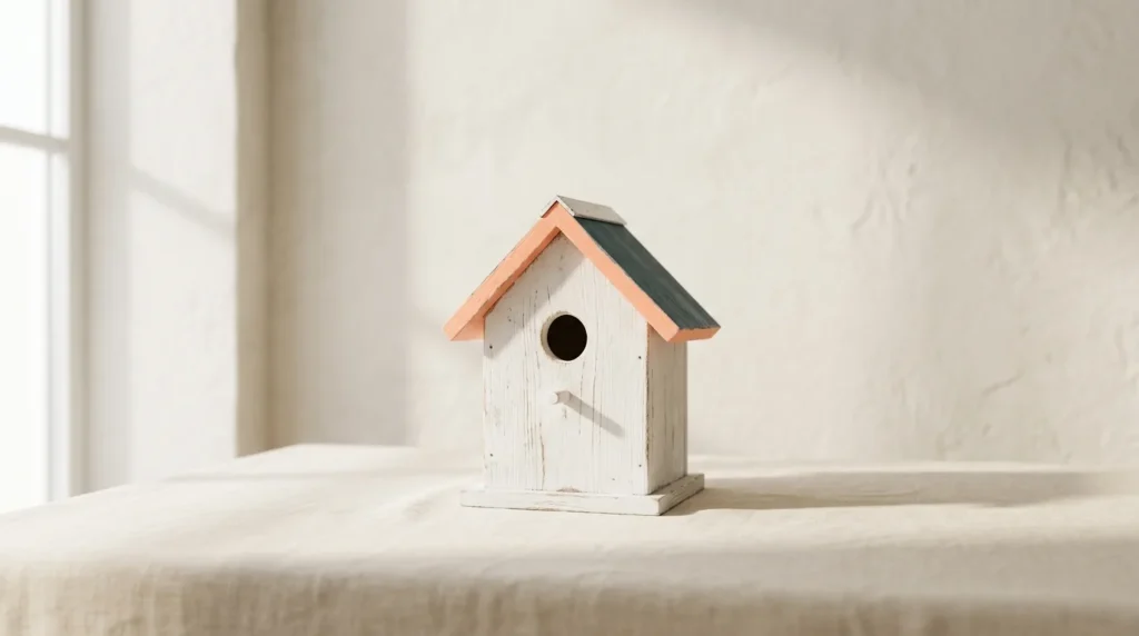 Small white wooden birdhouse