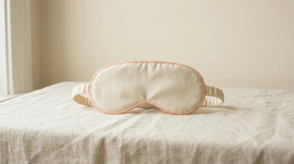 Cream cotton sleep mask with peach stitching